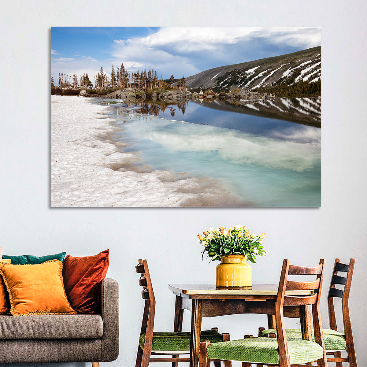 Lake Isabelle Reflection Wall Art in a room, landscape