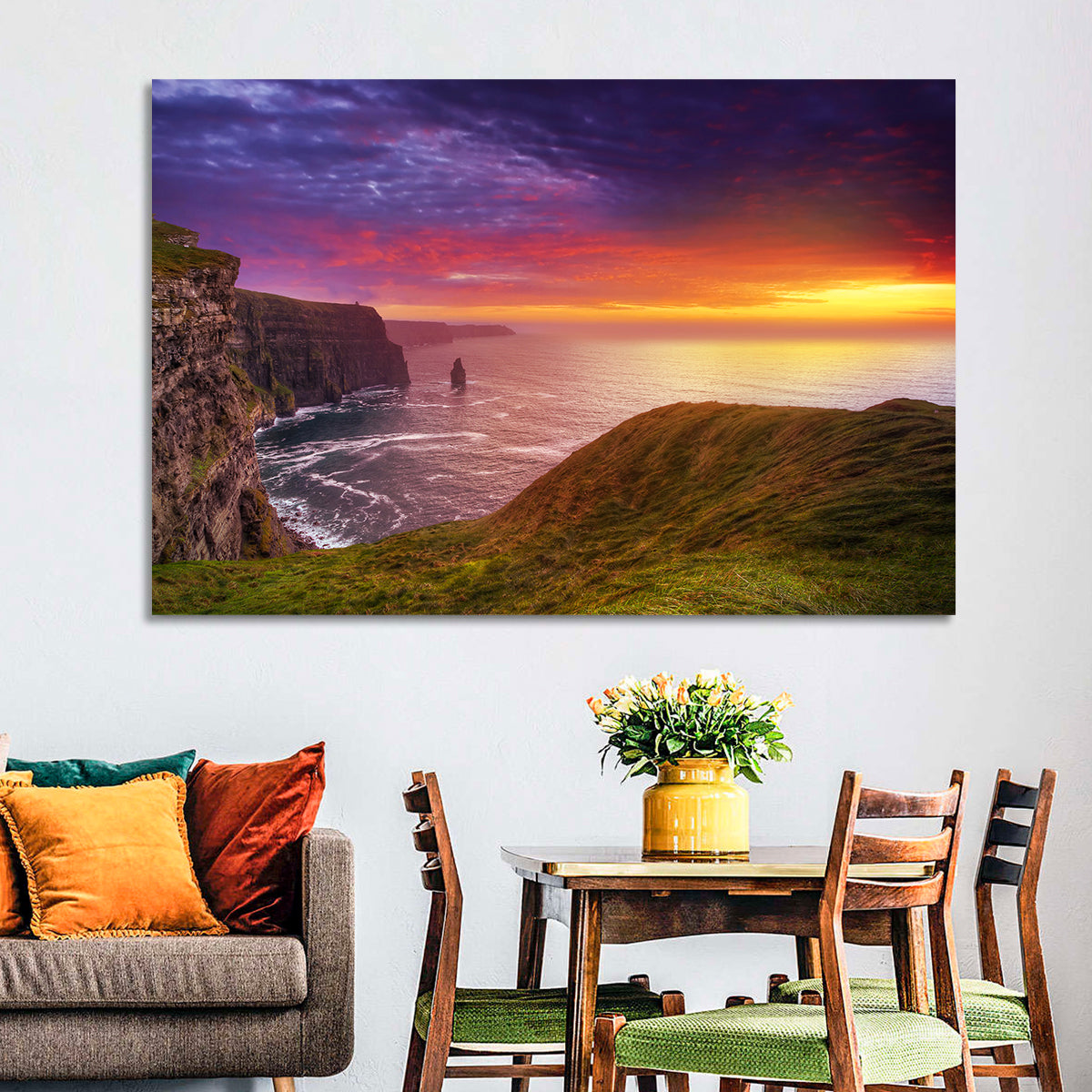 Cliffs of Moher Sea Stack at Sunset Wall Art in a room, landscape