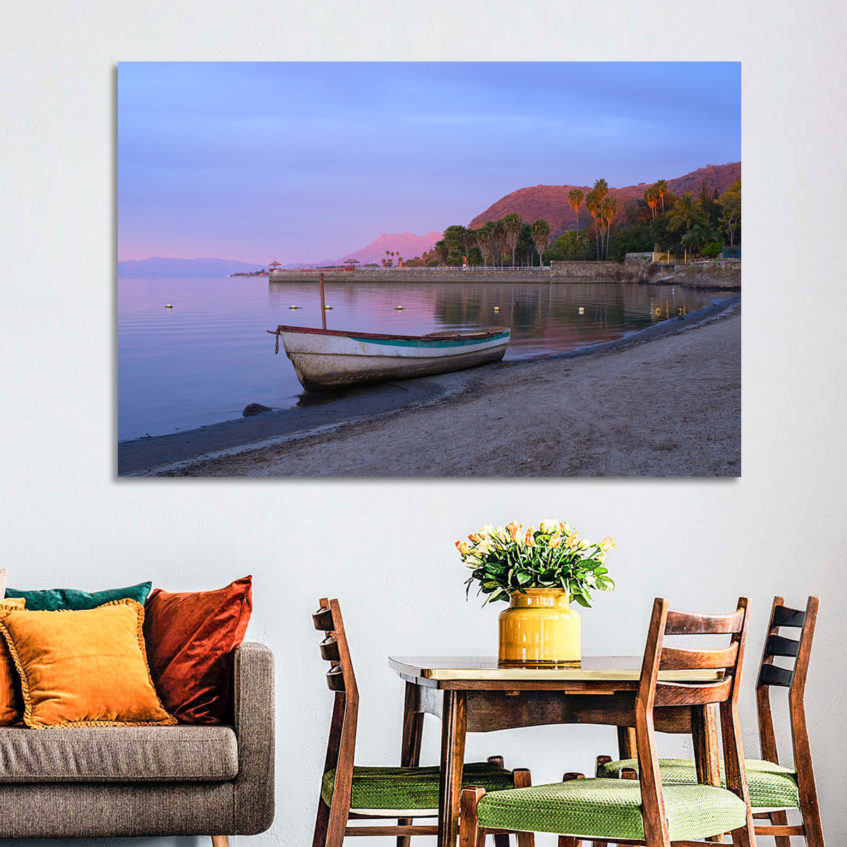 Lake Chapala Shoreline at Dusk Wall Art in a room, landscape