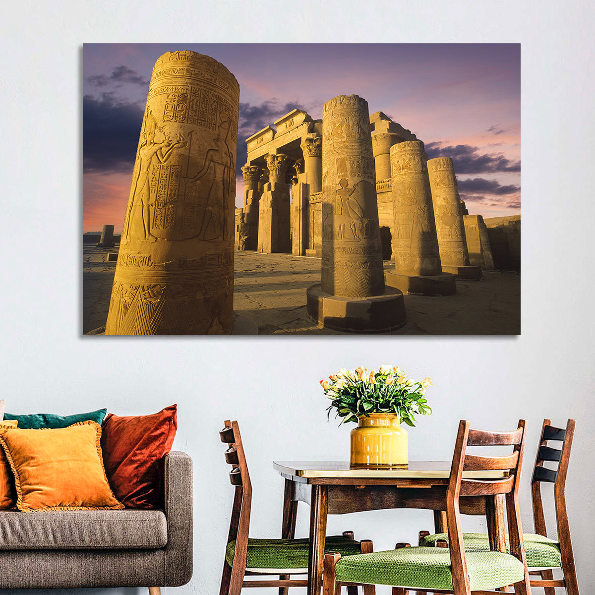 Kom Ombo Temple Pillars at Sunset Wall Art in a room, landscape