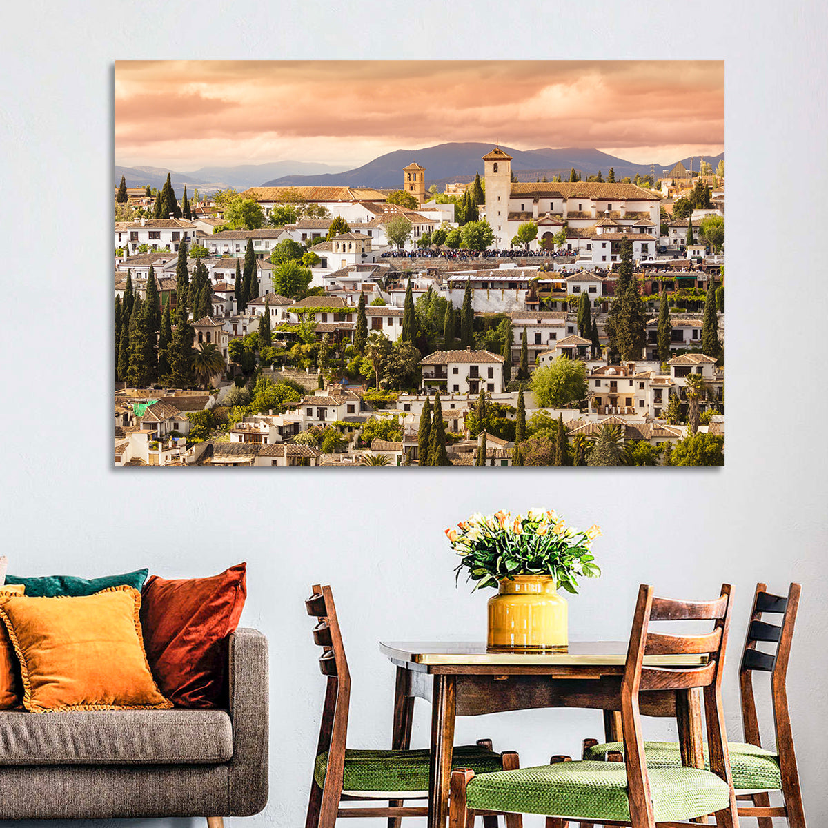 Granada Albaicín Sunset Cityscape Wall Art in a room, landscape