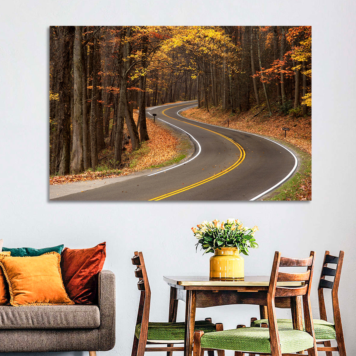 S-curve Road Through Autumn Forest Wall Art