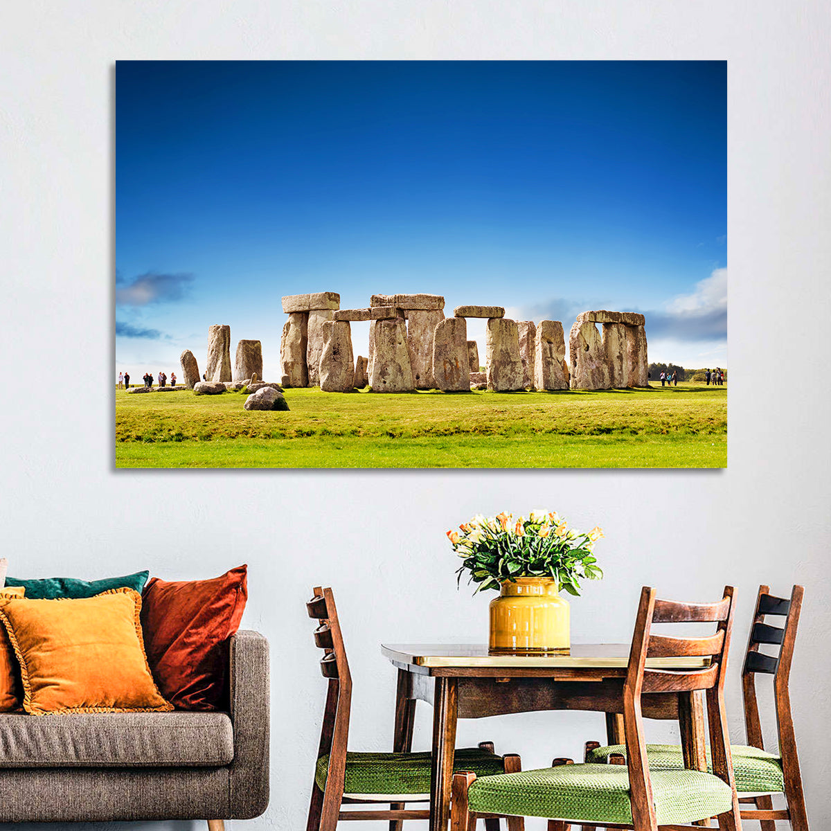 Stonehenge Under Blue Sky Wall Art in a room, landscape