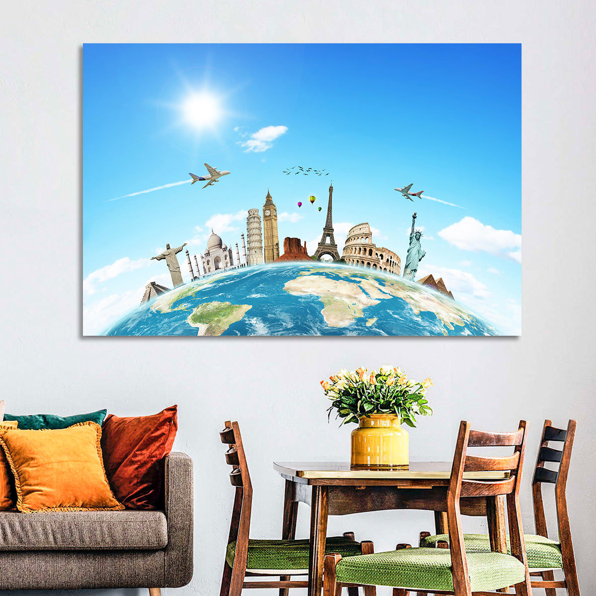 World Monuments Montage Wall Art in a room, landscape