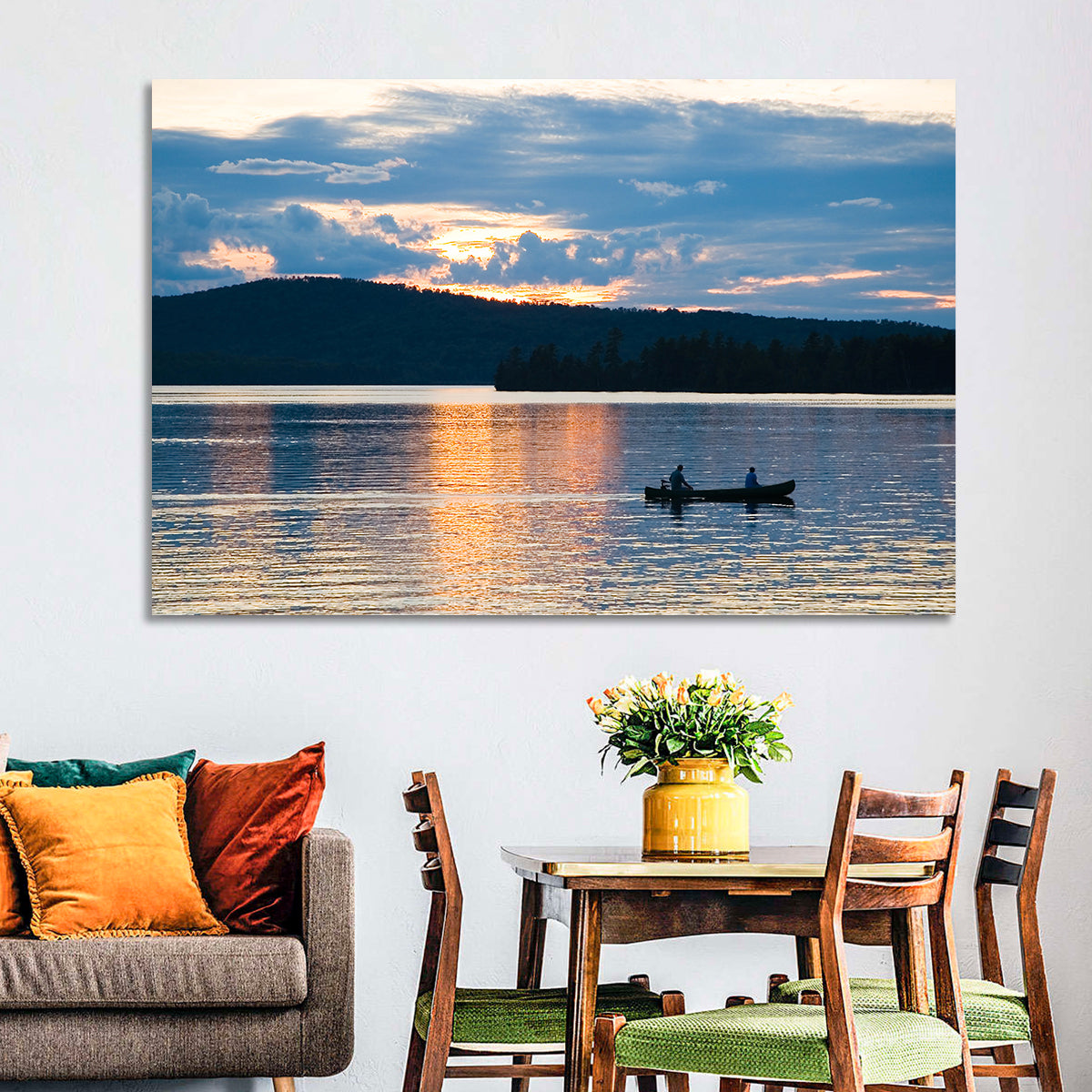 Moosehead Lake Sunset Wall Art in a room, landscape