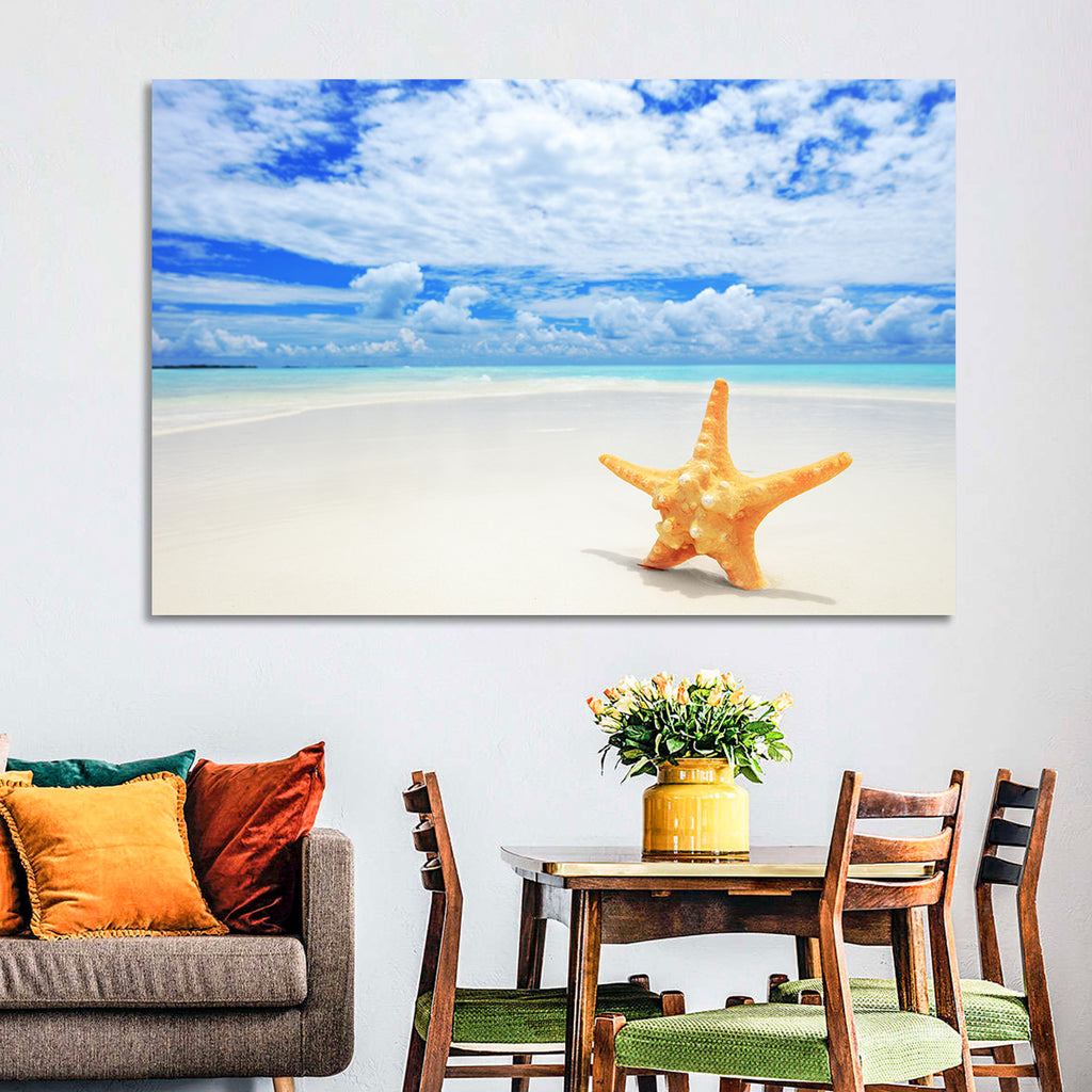 Minimalist Yellow Starfish on Turquoise Shore Wall Art