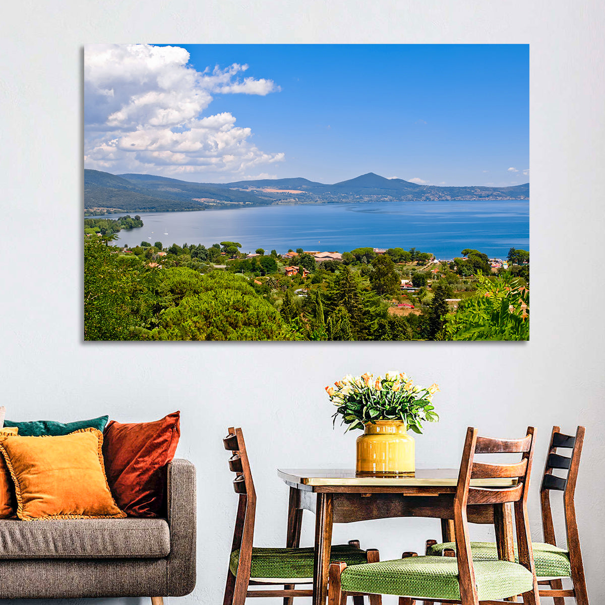 Lake Bracciano View Wall Art in a room, landscape