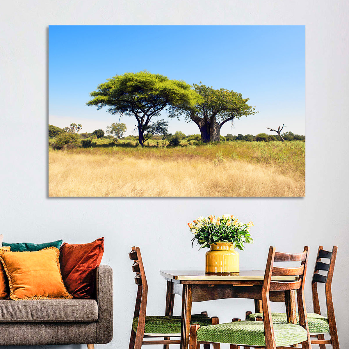 Acacia and Baobab Trees Wall Art in a room, landscape