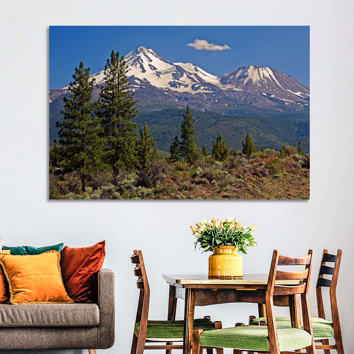 Mount Shasta Wall Art in a room, landscape