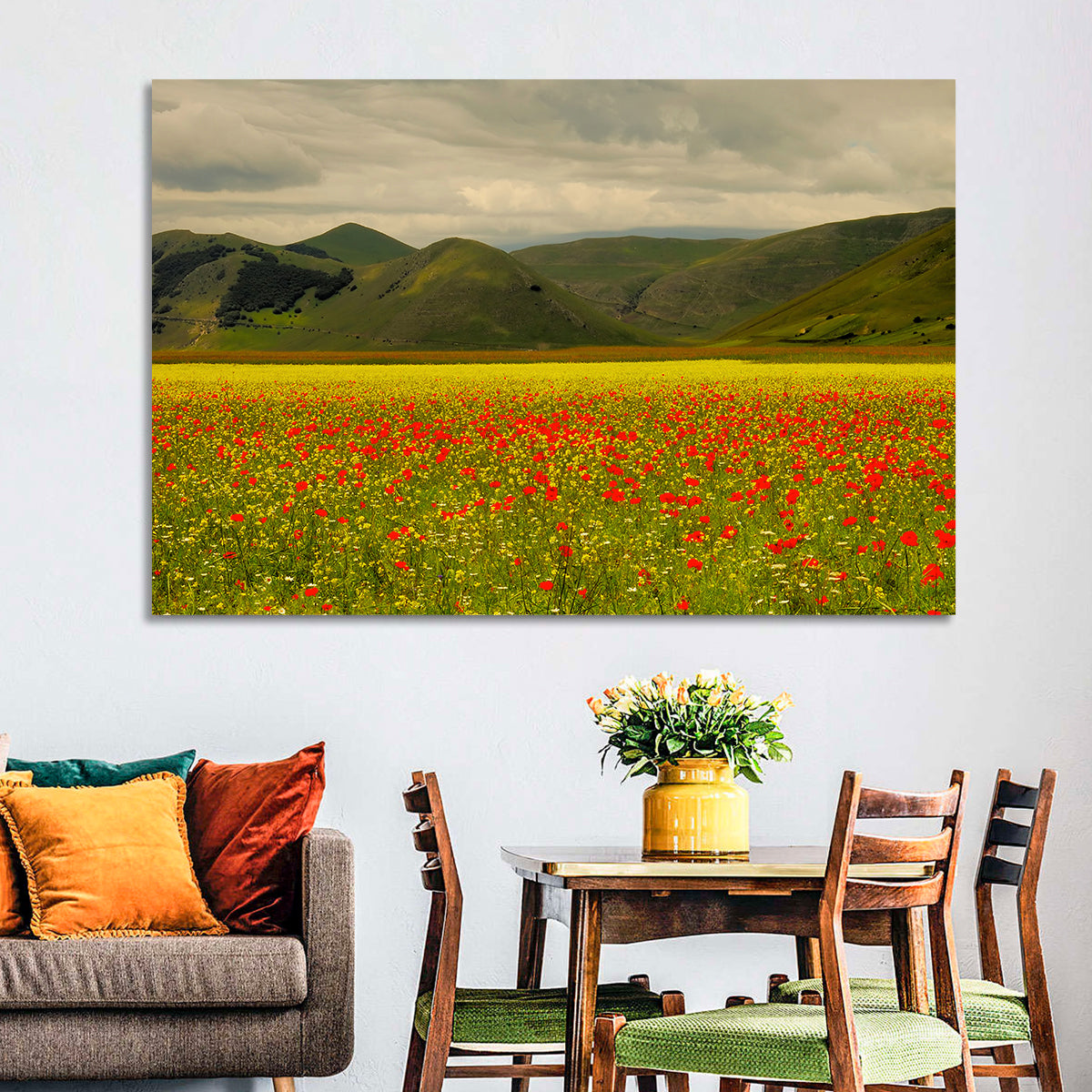 Castelluccio Wildflower Meadow Wall Art in a room, landscape