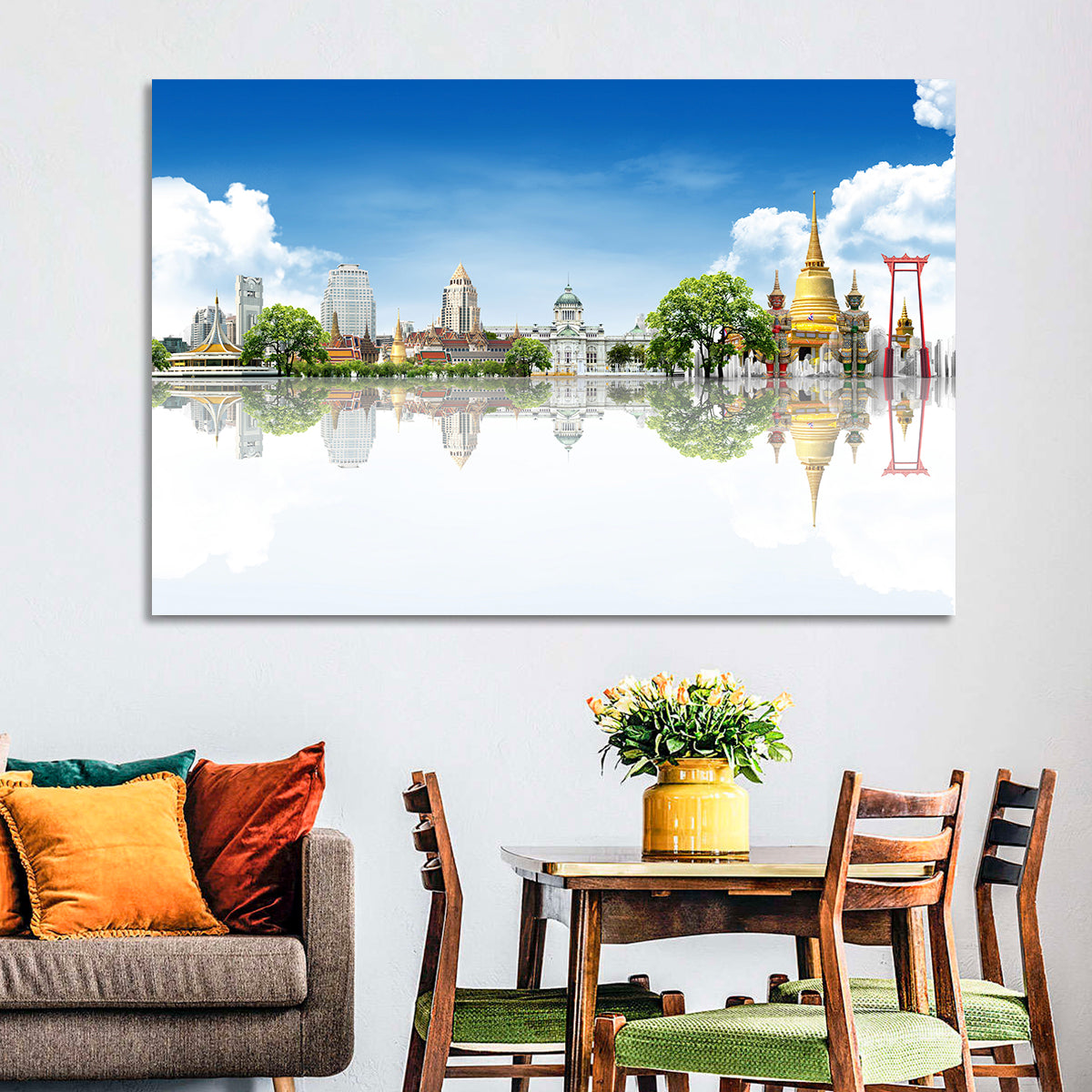 Bangkok Landmarks Reflection Scene Wall Art in a room, landscape