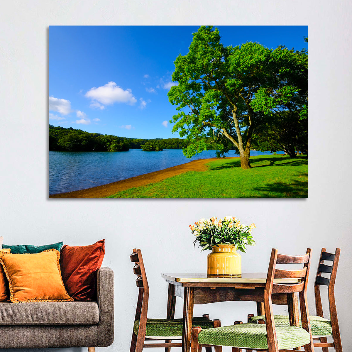 Lake Ippeki Solitary Tree Wall Art in a room, landscape