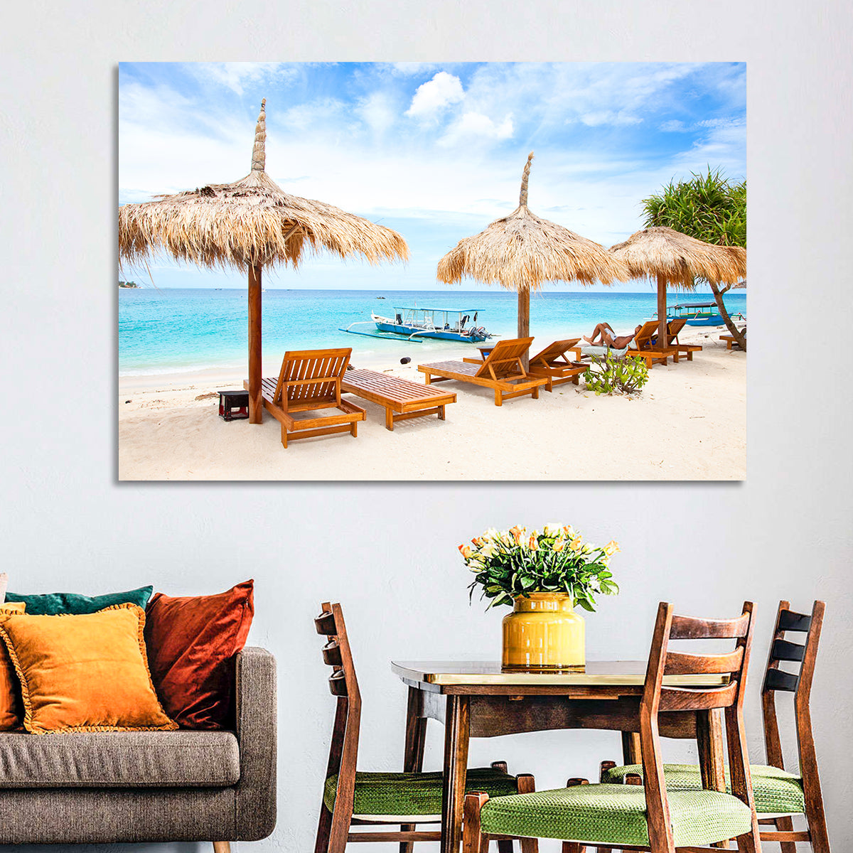 Gili Meno Beach with Thatched Umbrellas Wall Art