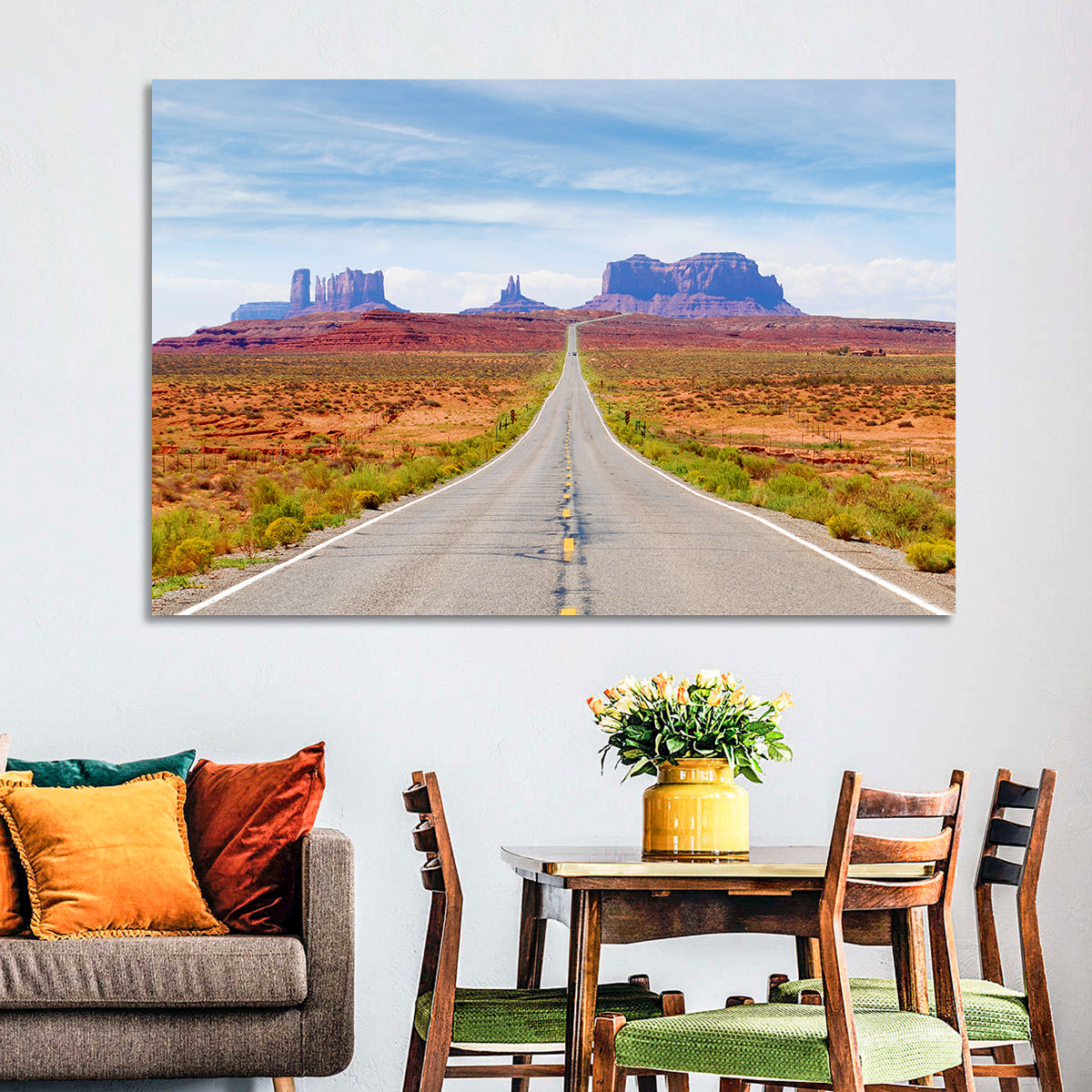 Highway 163 Into Monument Valley Wall Art in a room, landscape