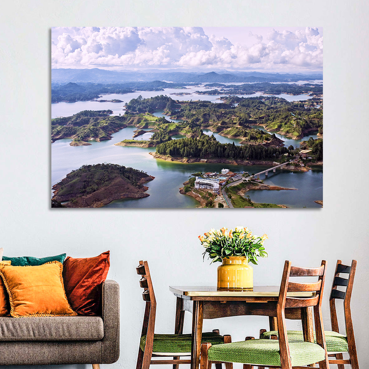 Guatapé Reservoir Aerial View Wall Art in a room, landscape