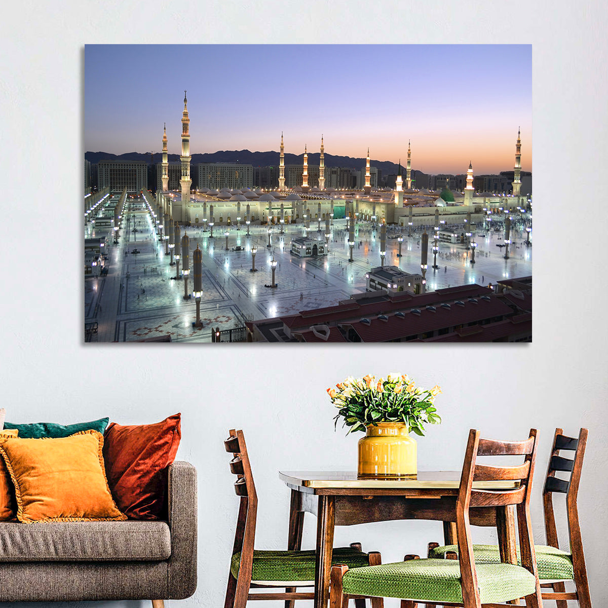 Nabawi Mosque at Dusk, Medina Wall Art in a room, landscape