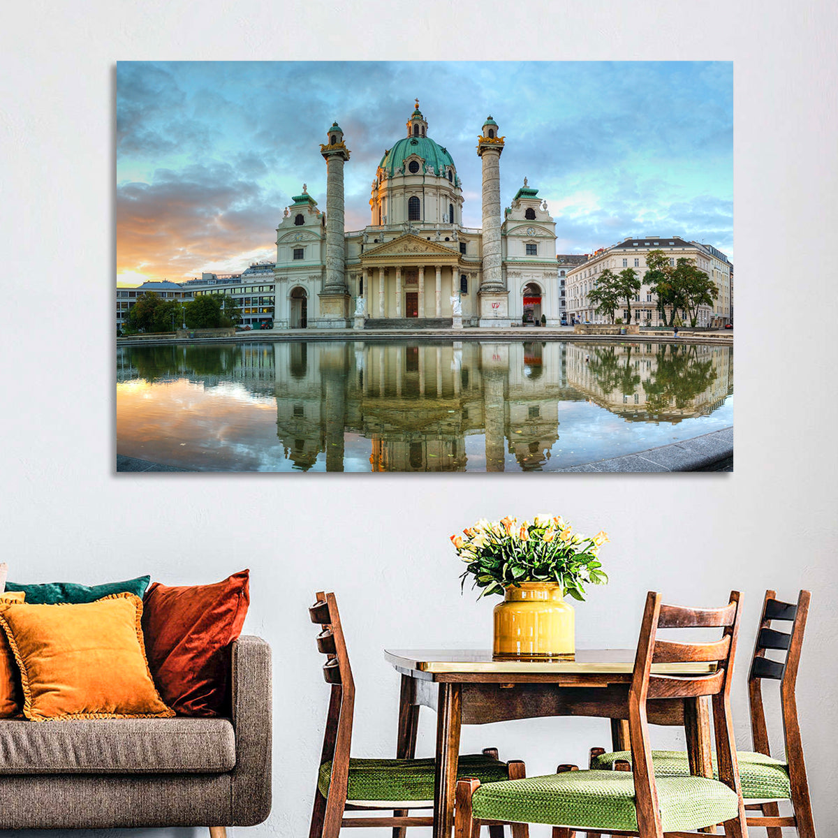 Karlskirche at Golden Hour Wall Art in a room, landscape
