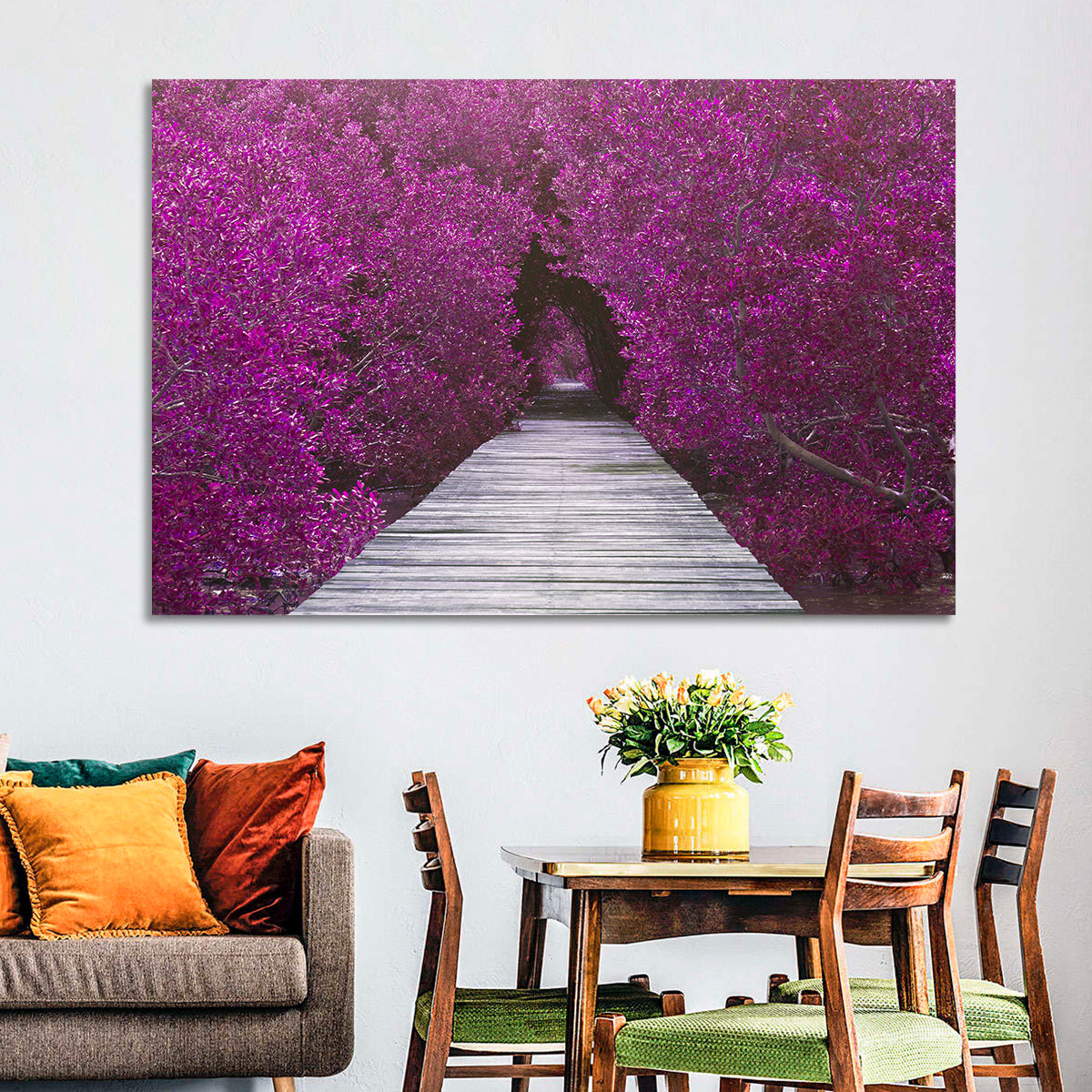 Magenta Mangrove Pathway Wall Art in a room, landscape