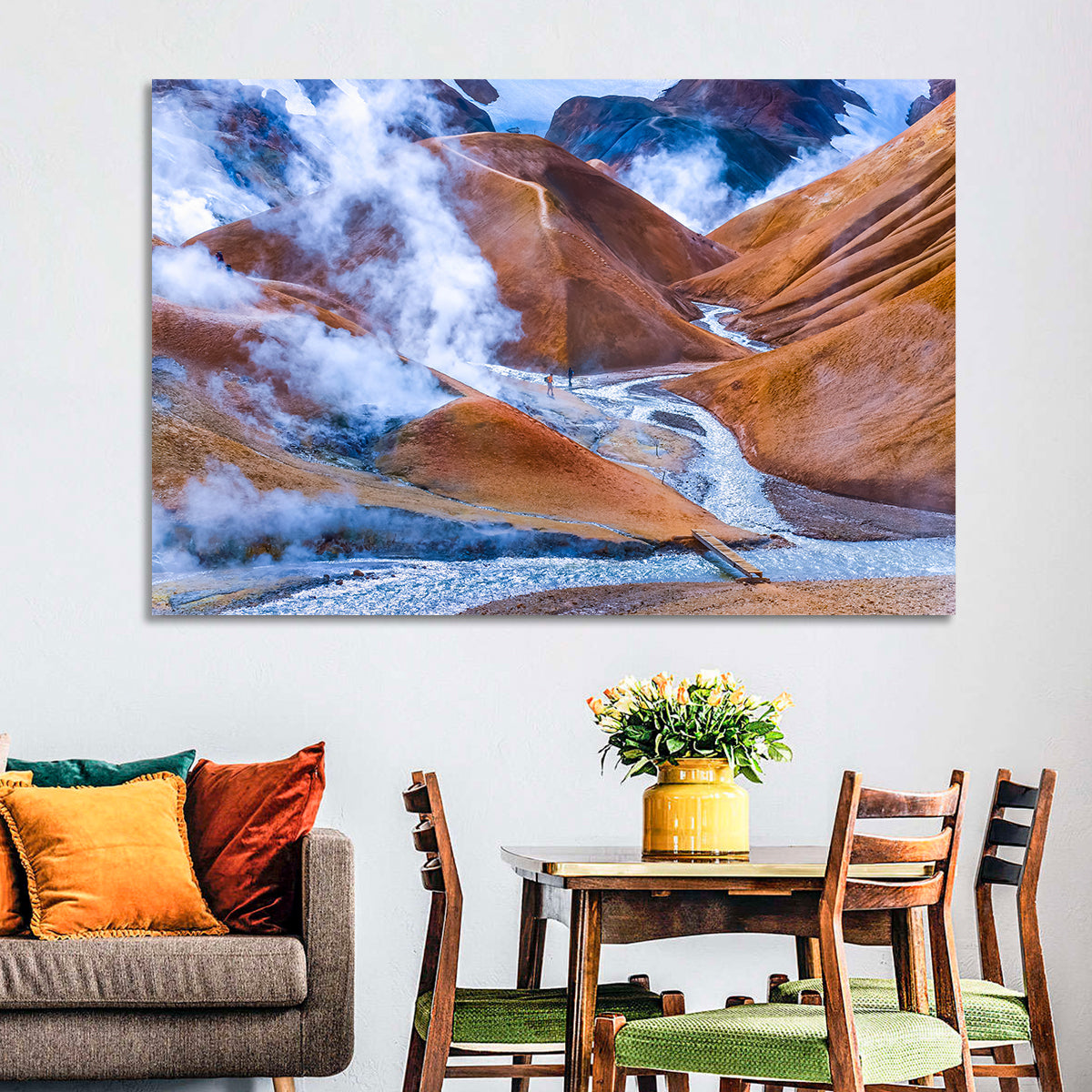 Geothermal Valley with Footbridge Wall Art in a room, landscape