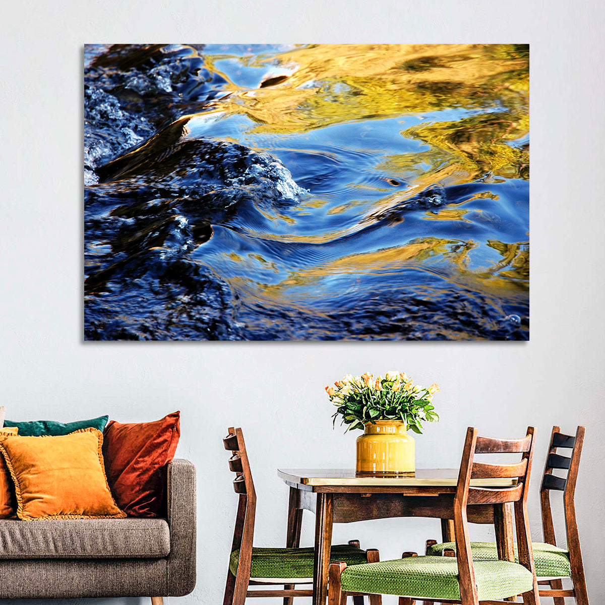 Flowing Stream with Golden Reflections Wall Art