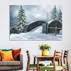 Snowy Stone Bridge in Winter Forest Wall Art