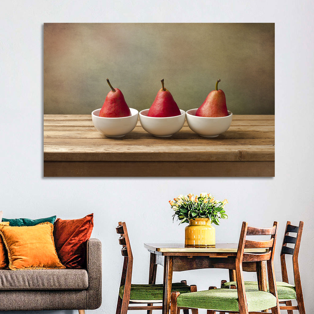 Three Red Pears in Bowls Wall Art