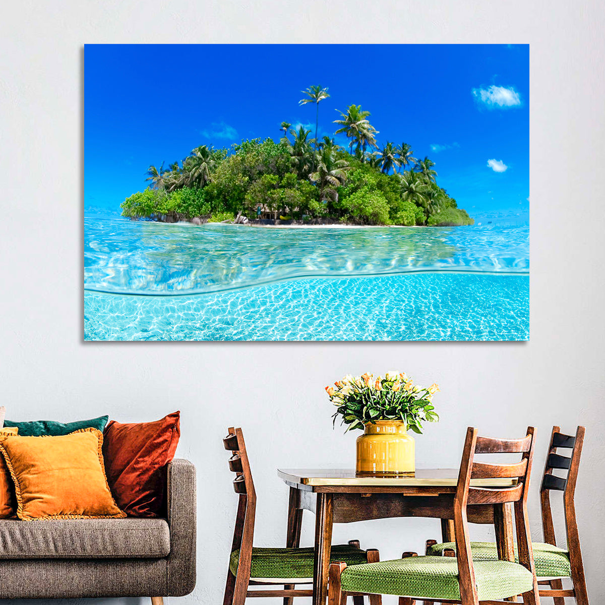 Tropical Island Lagoon Split-level Seascape Wall Art
