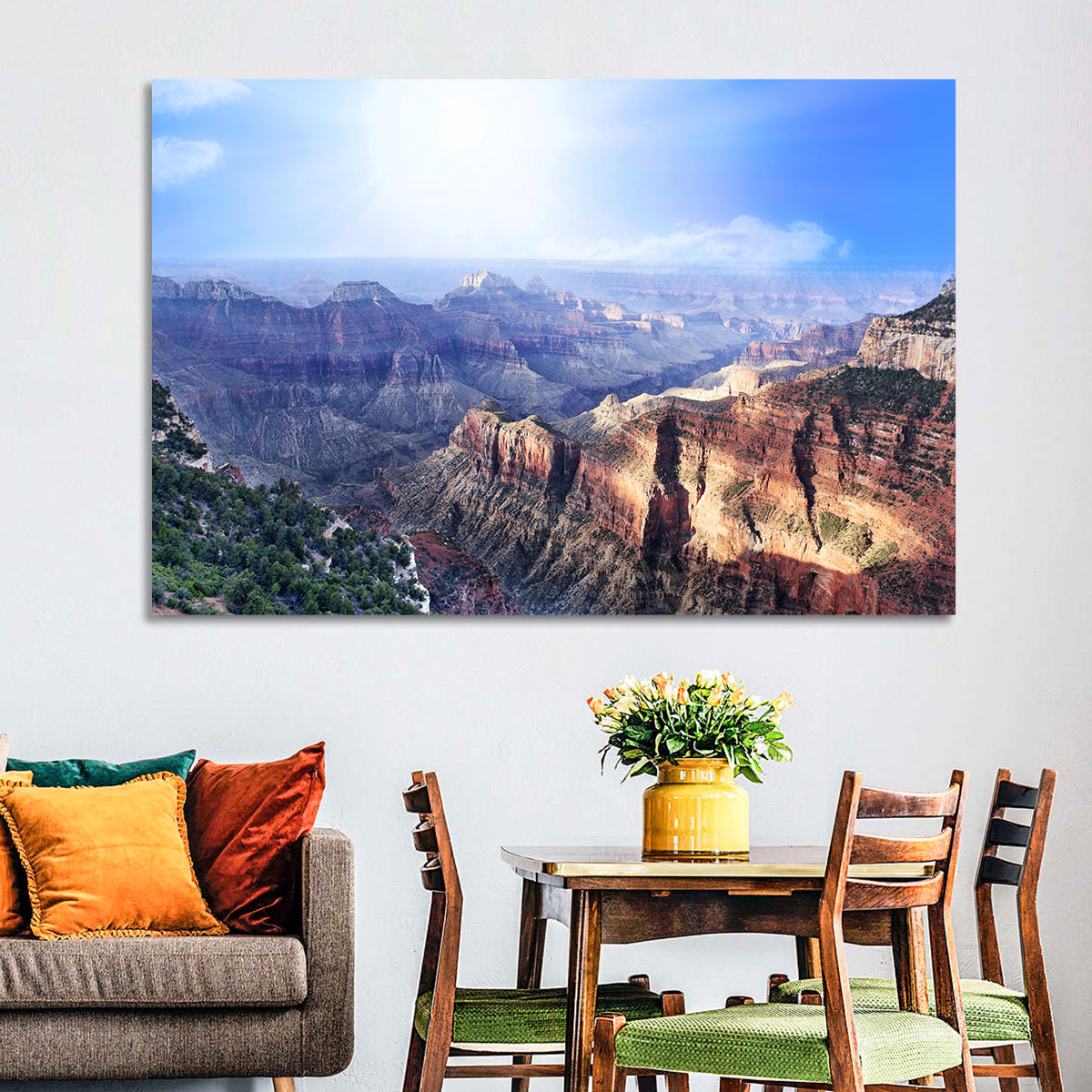Grand Canyon Sunlit Vista Wall Art in a room, landscape