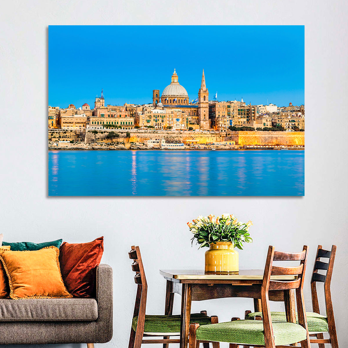 Valletta Waterfront Skyline Wall Art in a room, landscape
