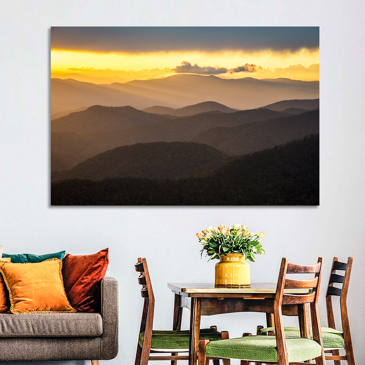 Southern Appalachian Sunset Wall Art in a room, landscape