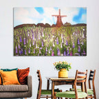Ink Wash Windmill in Blooming Field Wall Art