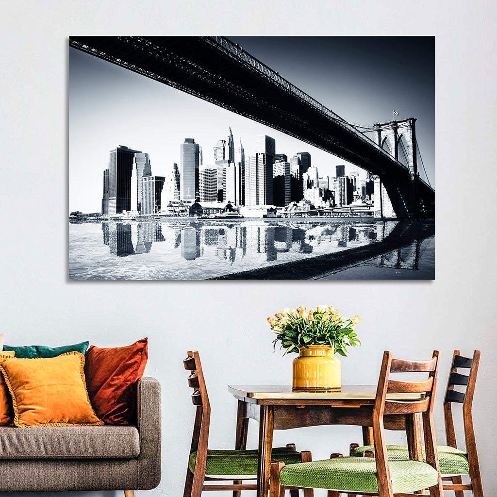 Brooklyn Bridge Low Angle Skyline Reflection Wall Art