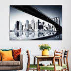 Brooklyn Bridge Low Angle Skyline Reflection Wall Art