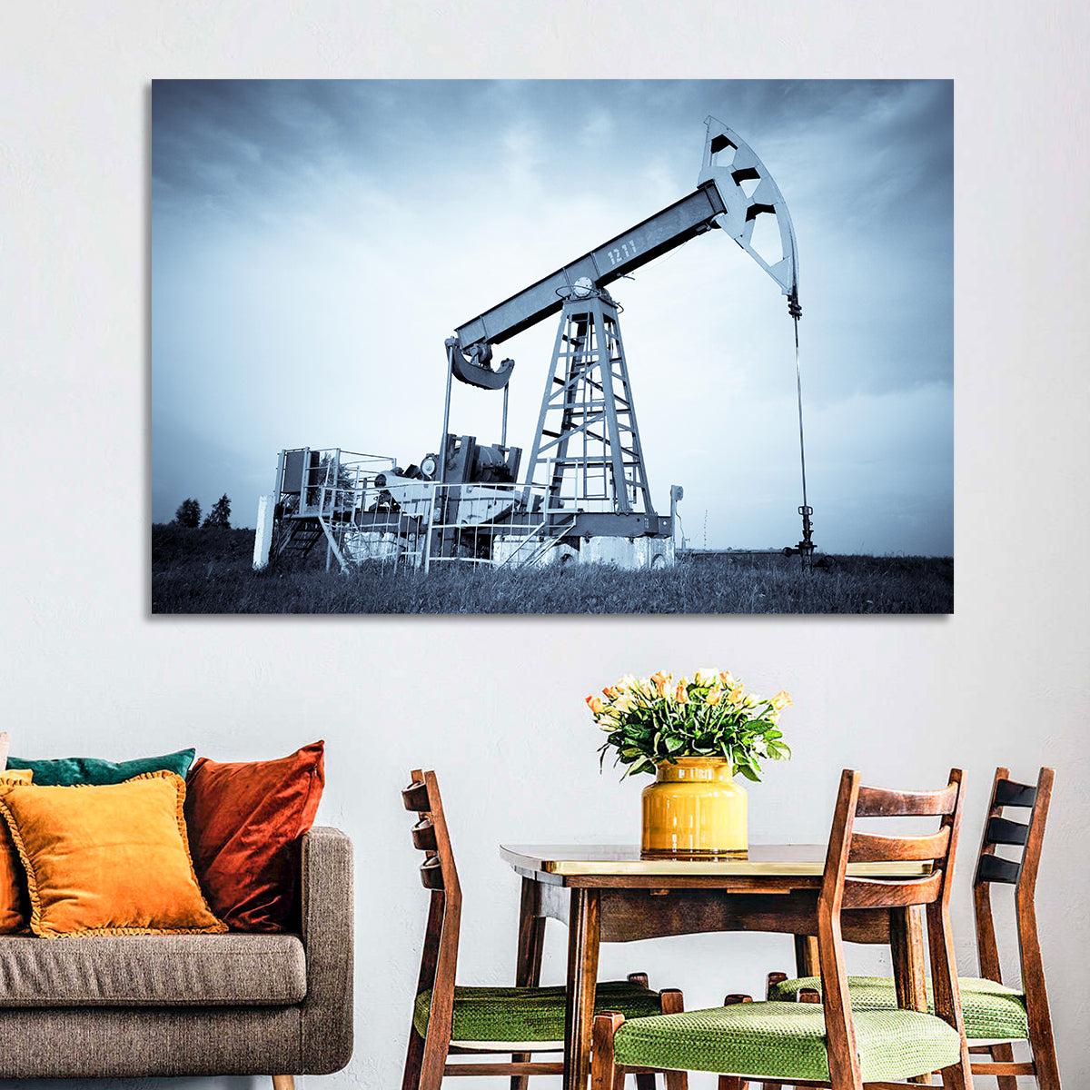 Oil Pump Jack 1211 Wall Art in a room, landscape