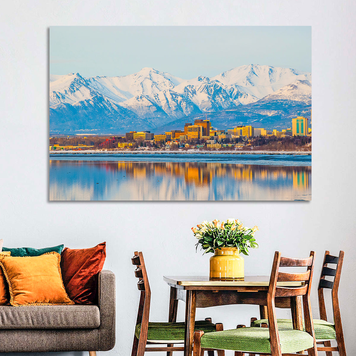 Anchorage Morning Skyline Wall Art in a room, landscape