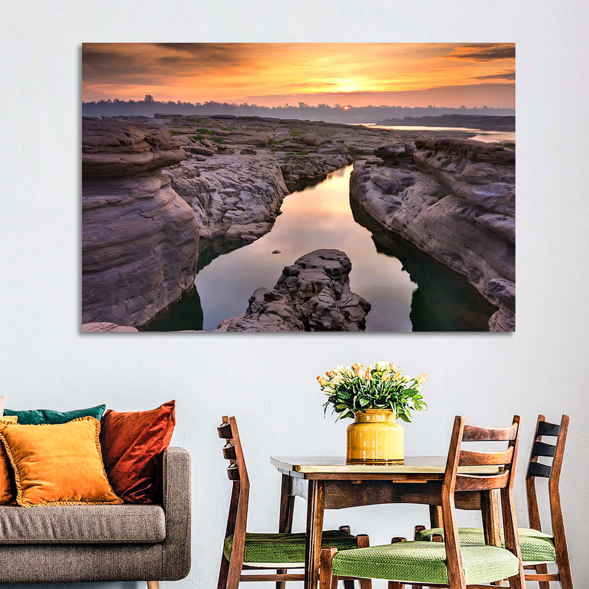 Sam Phan Bok Sunrise River Canyon Wall Art in a room, landscape
