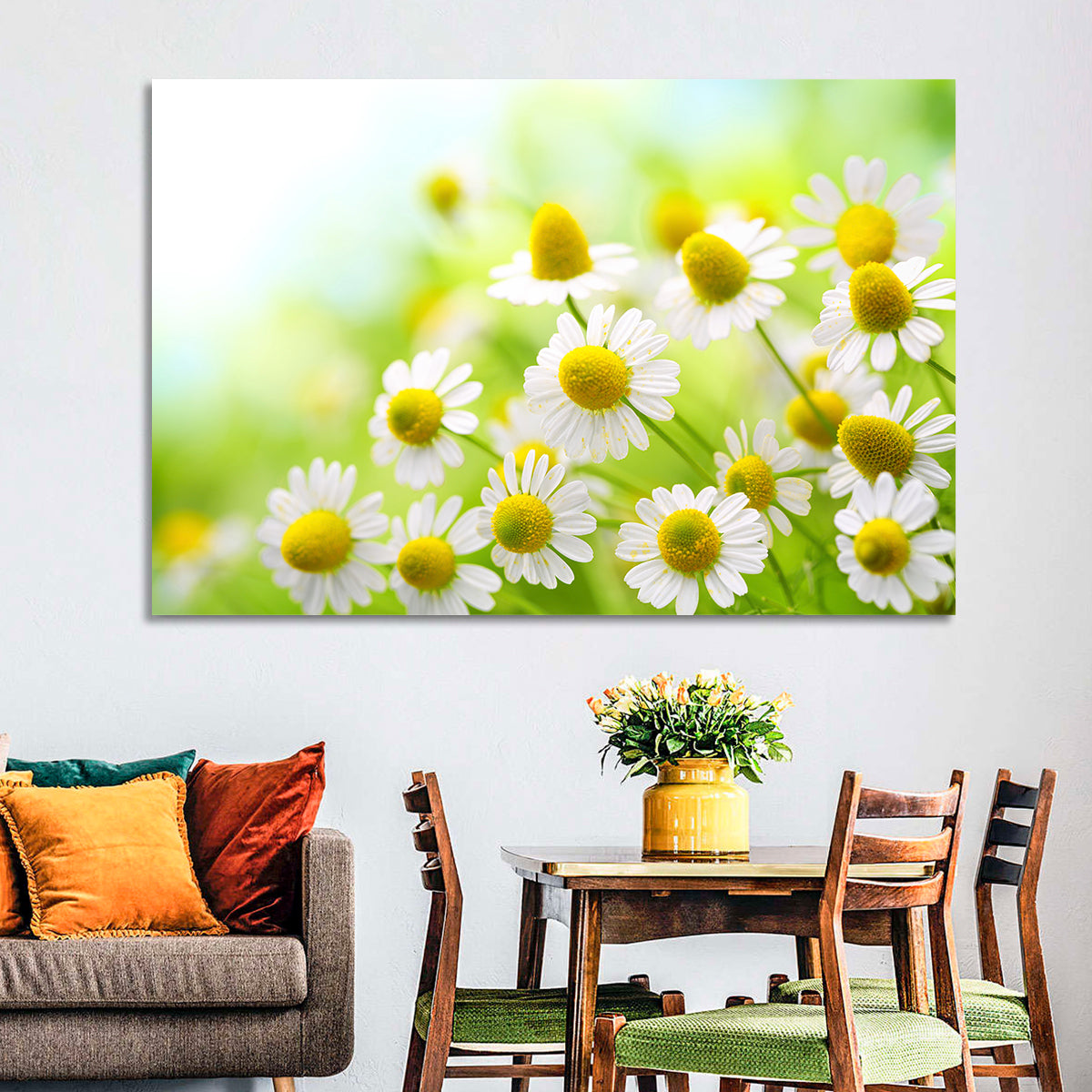 Chamomile Close-up Wall Art in a room, landscape