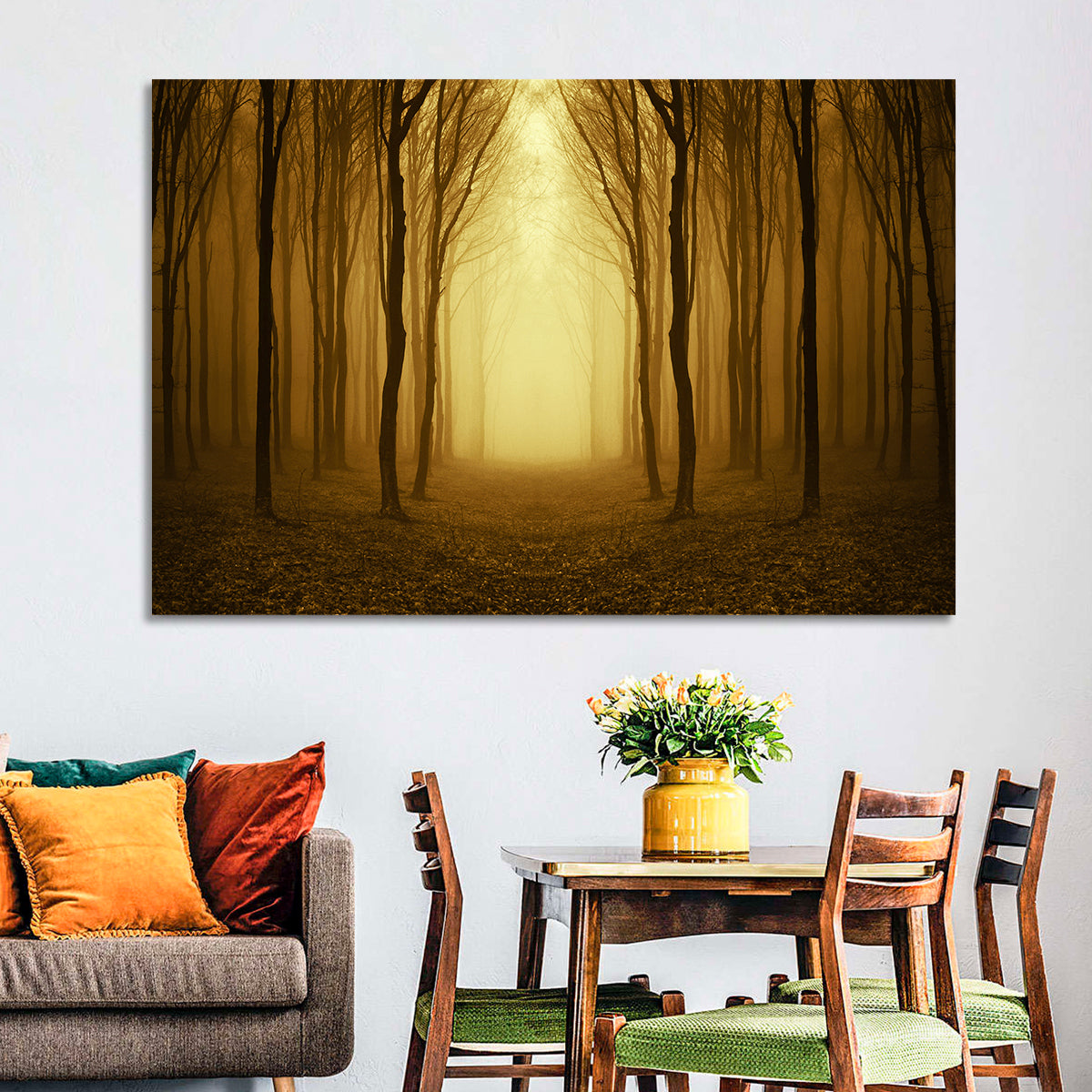 Lonely Forest Path Wall Art in a room, landscape