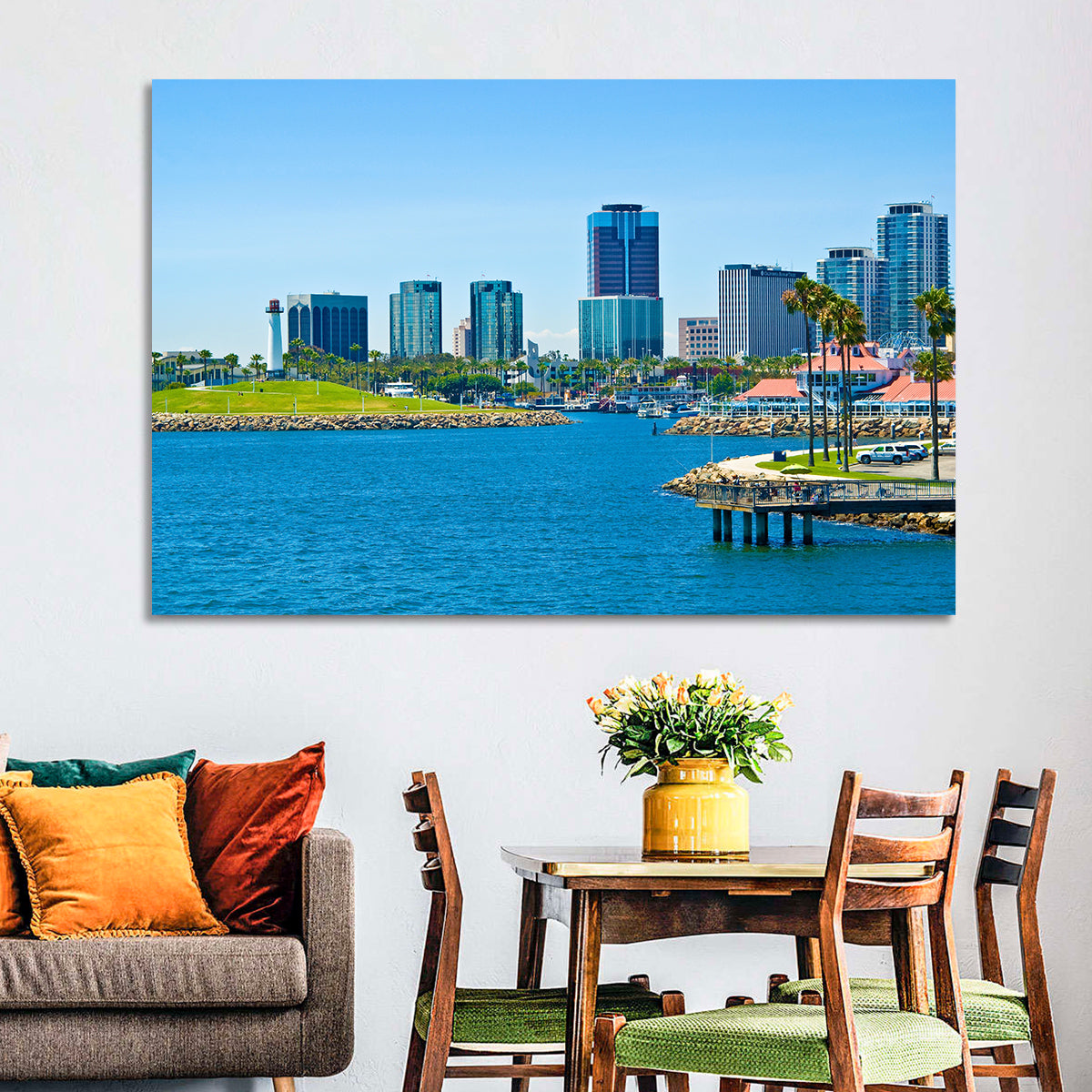 Long Beach Rainbow Harbor Skyline Wall Art