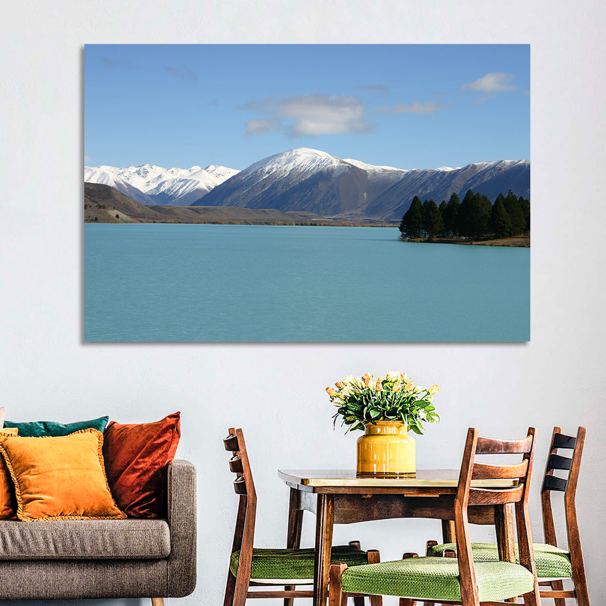 Turquoise Lake Pukaki Wall Art in a room, landscape