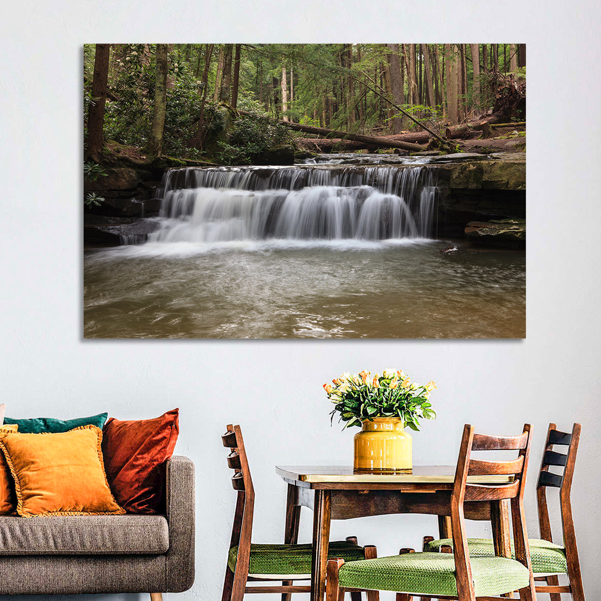 Tolliver Waterfall Wall Art in a room, landscape