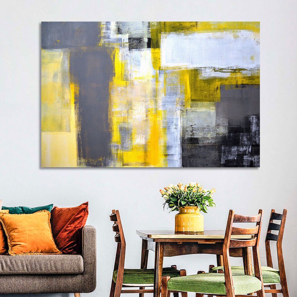 Yellow and Gray Color Block Abstract Wall Art
