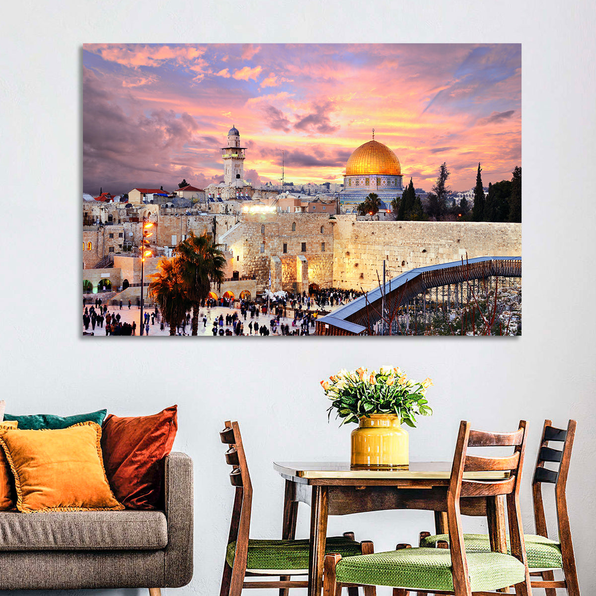 Jerusalem Old City Sunset Wall Art in a room, landscape