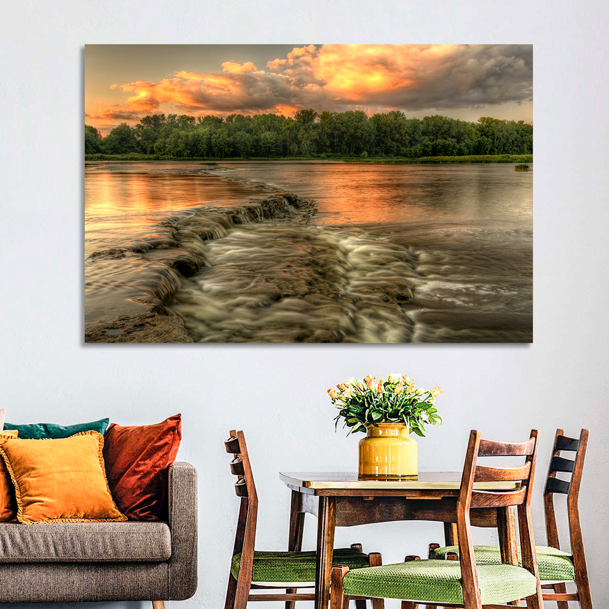 Maumee River Sunset Wall Art in a room, landscape