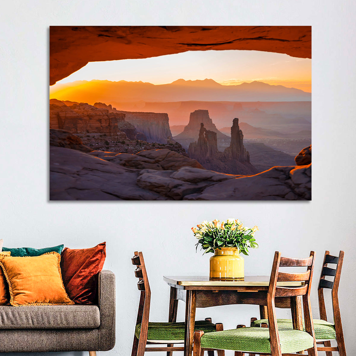 Mesa Arch Sunrise Wall Art in a room, landscape