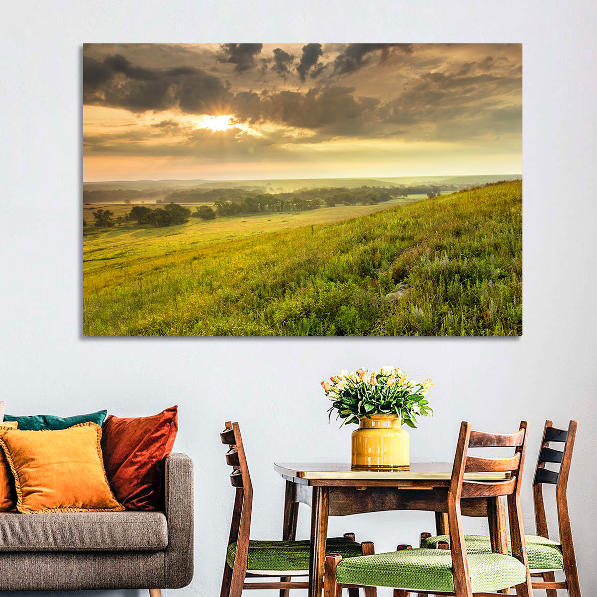 Kansas Tallgrass Prairie Wall Art in a room, landscape