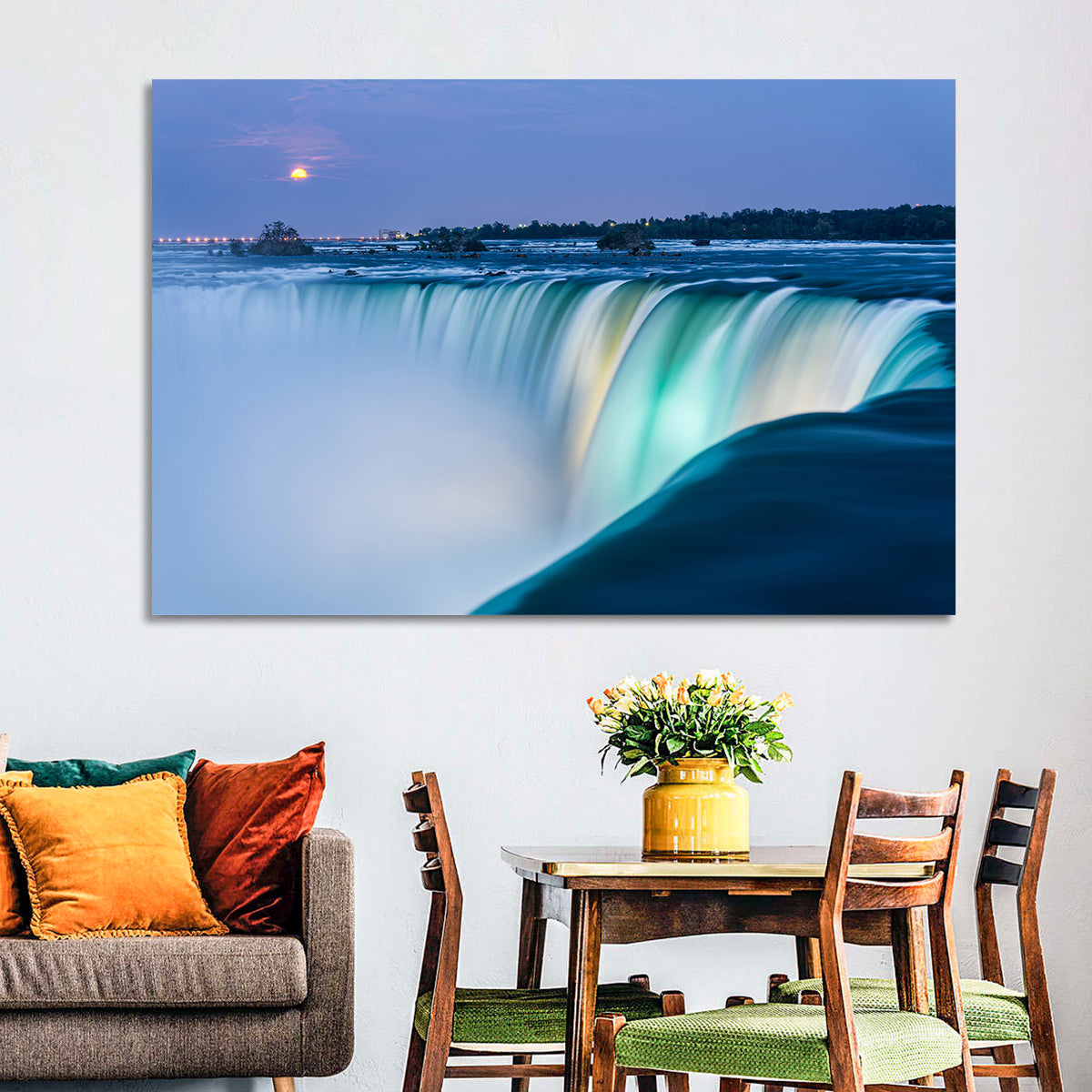 Horseshoe Falls by Moonlight Wall Art in a room, landscape
