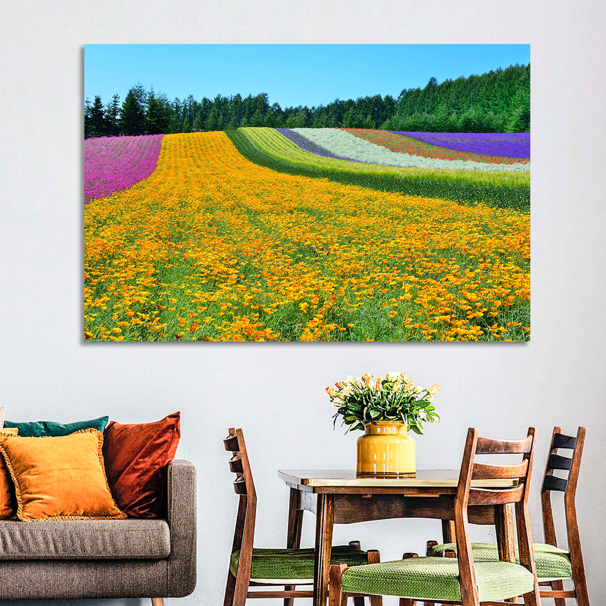 Tomita Flower Fields, Nakafurano Wall Art in a room, landscape