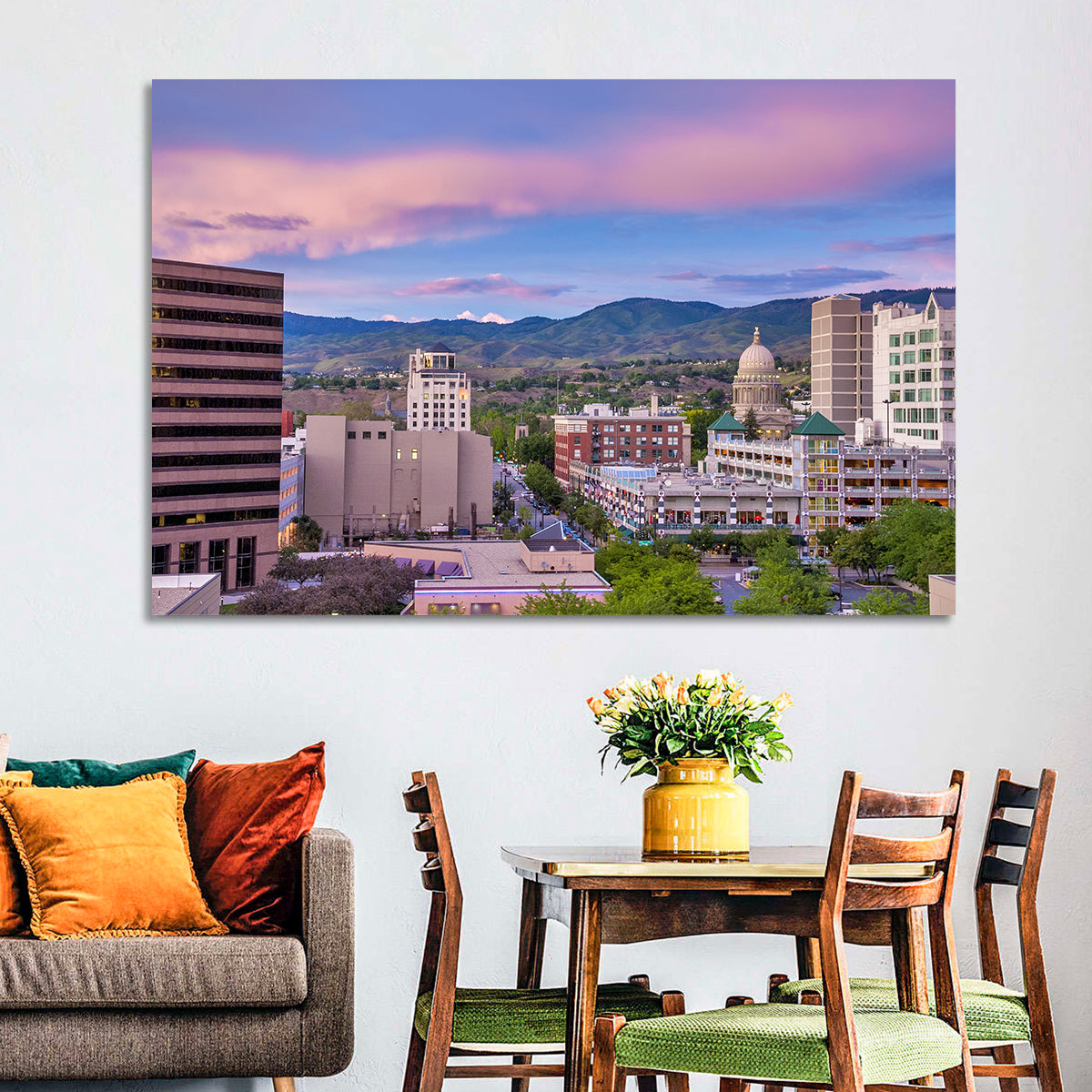 Boise Downtown at Golden Hour Wall Art in a room, landscape