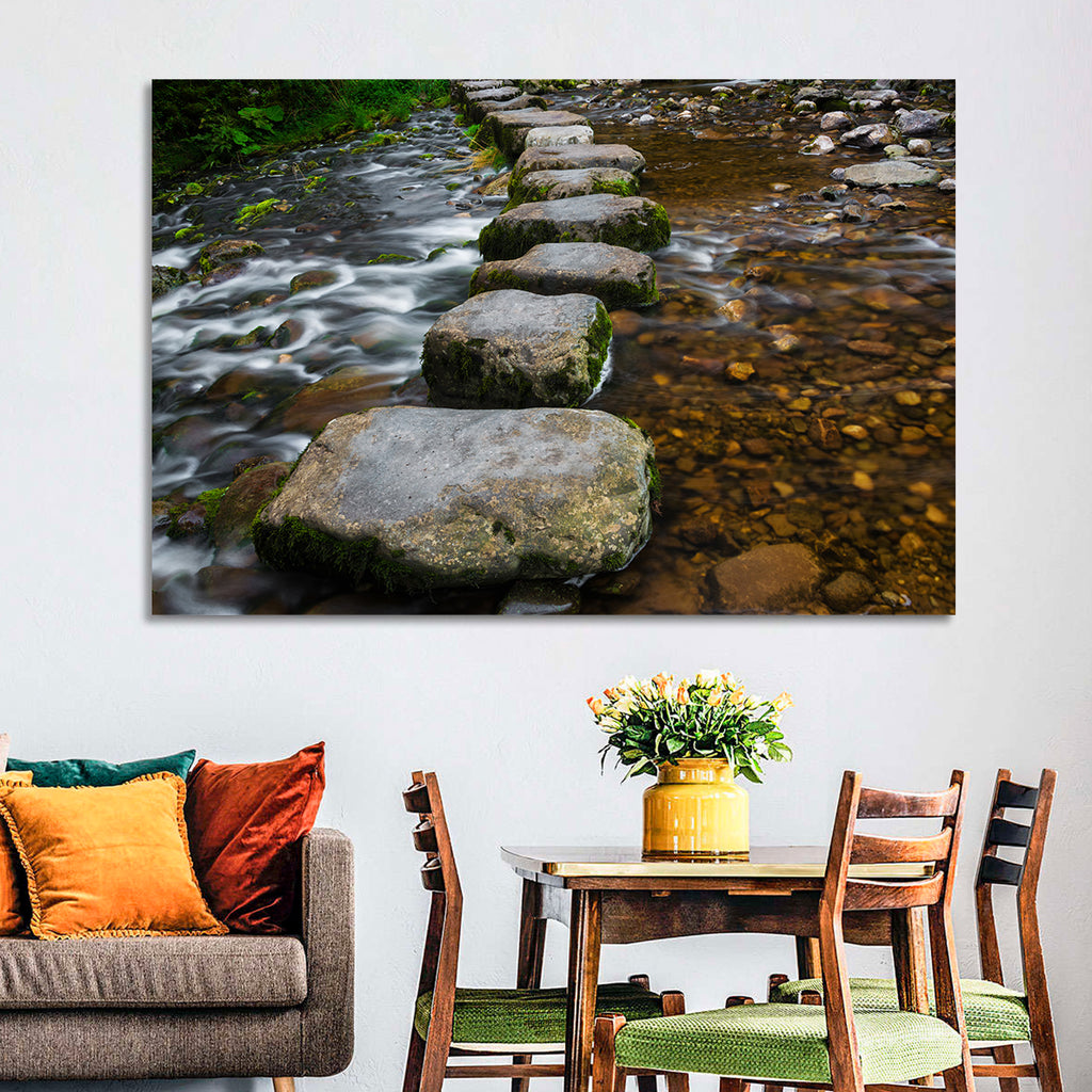 Mossy Stepping Stones Over Stream Wall Art